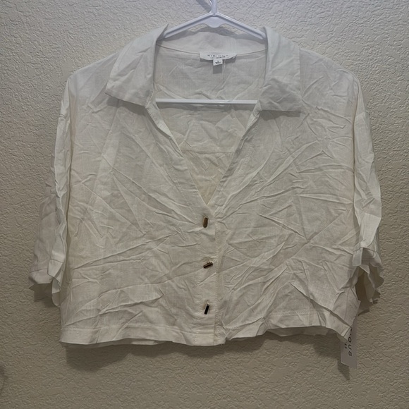 Kirious LA White Linen Blend Cropped Shirt with Gold Buttons - Size Large - Picture 8 of 8